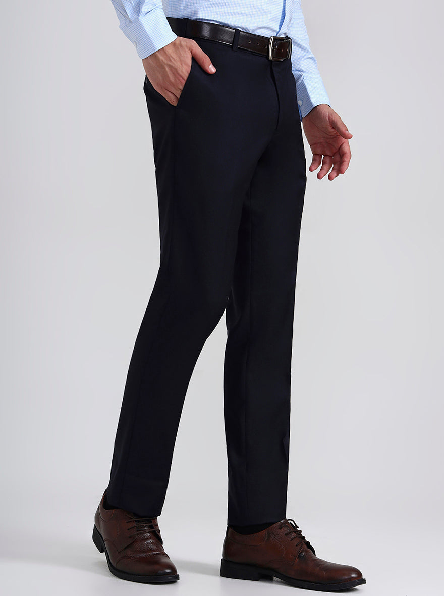 Blue Solid Slim Fit Formal Trouser | Metal