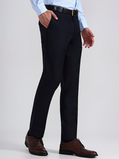 Blue Solid Slim Fit Formal Trouser | Metal