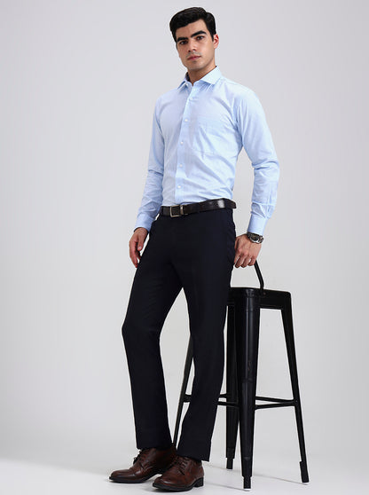 Blue Solid Slim Fit Formal Trouser | Metal