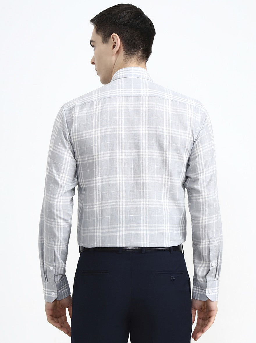 Grey & White Checked Slim Fit Formal Shirt | JadeBlue