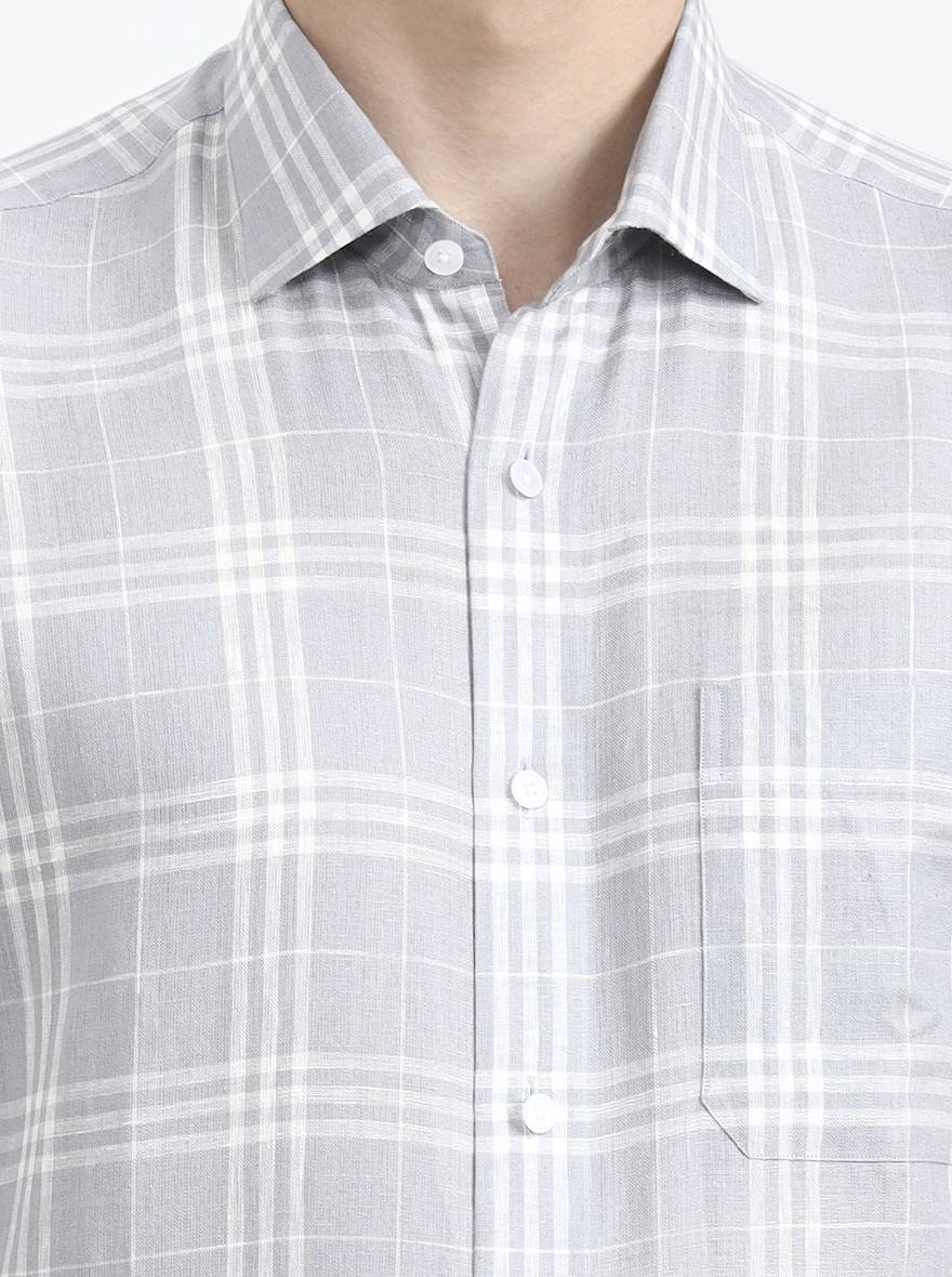 Grey & White Checked Slim Fit Formal Shirt | JadeBlue