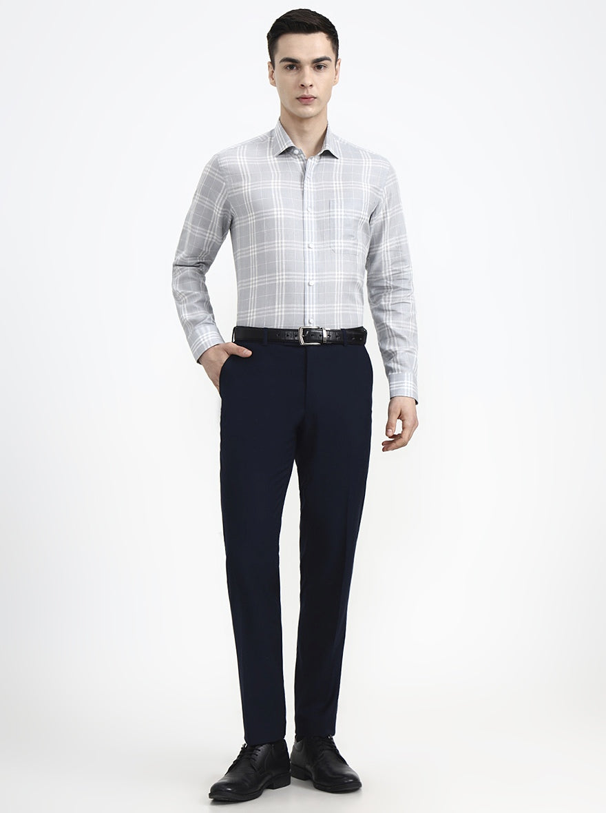 Grey & White Checked Slim Fit Formal Shirt | JadeBlue