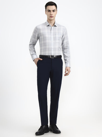 Grey & White Checked Slim Fit Formal Shirt | JadeBlue