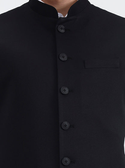 Black Solid Regular Fit Waistcoat  | Greenfibre