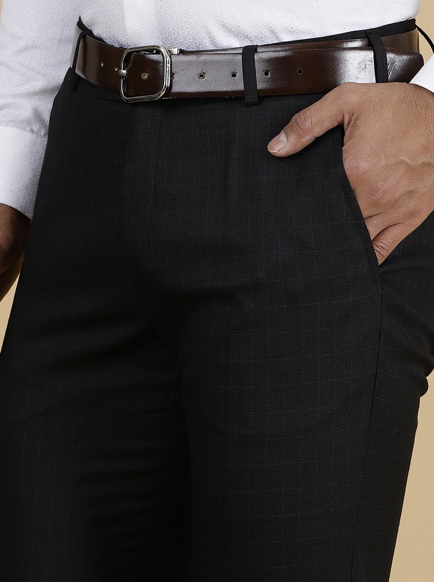 Black Checked Super Slim Fit Formal Trouser | Greenfibre