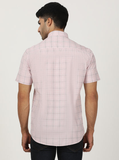 Pink Checked Smart Fit Semi Casual Shirt | Greenfibre