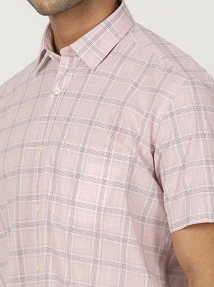 Pink Checked Smart Fit Semi Casual Shirt | Greenfibre