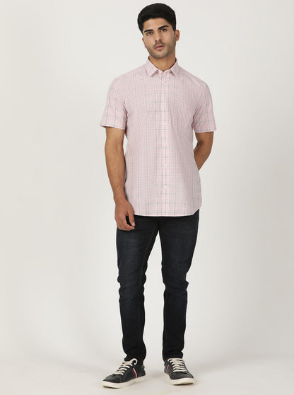 Pink Checked Smart Fit Semi Casual Shirt | Greenfibre