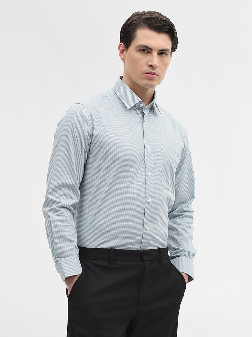 Green Checked Regular Fit Formal Shirt | JadeBlue