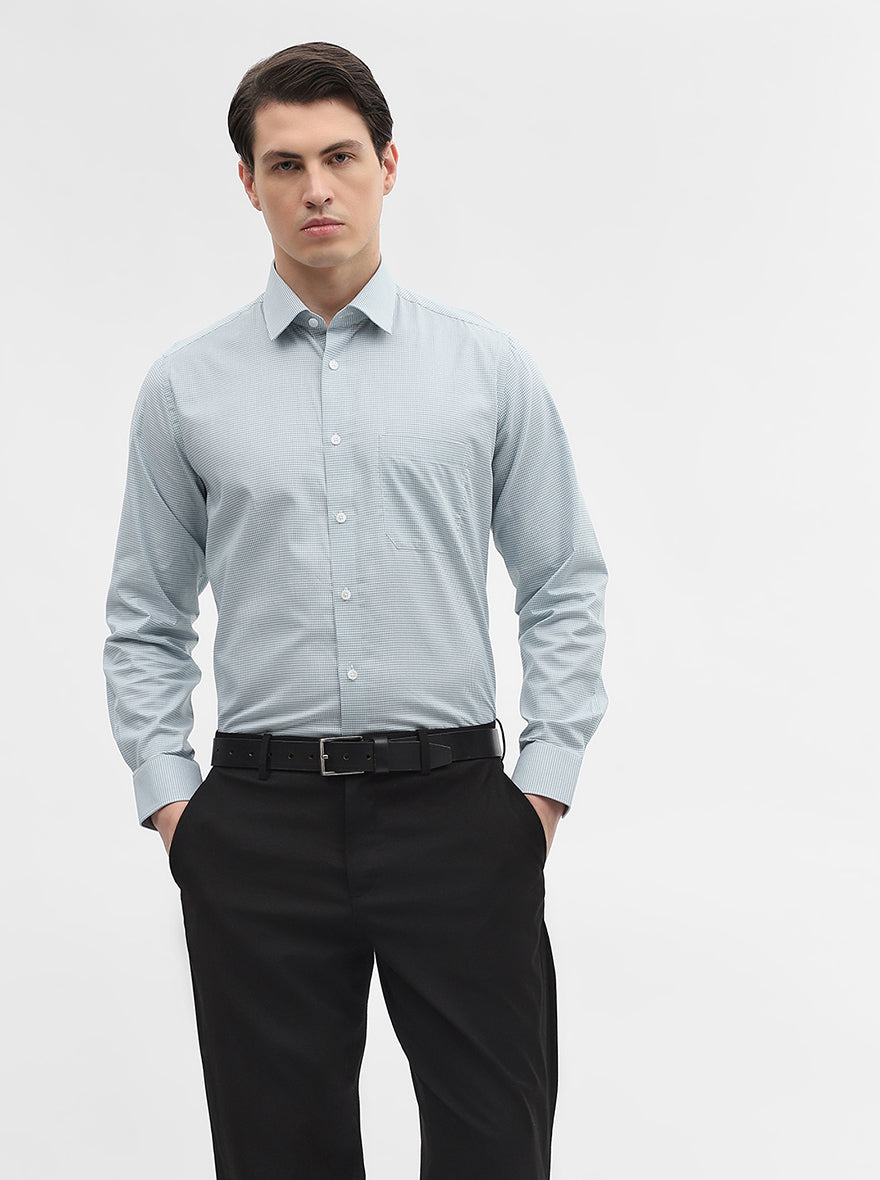 Green Checked Regular Fit Formal Shirt | JadeBlue