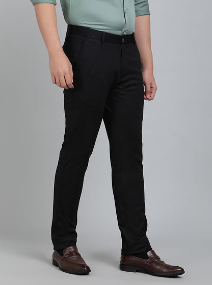 Navy Blue Solid Slim Fit Club Wear Trouser | JB Studio