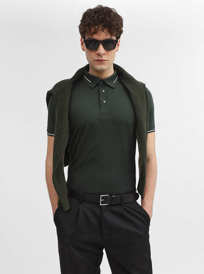 Green Solid Slim Fit Polo T-Shirt | JadeBlue
