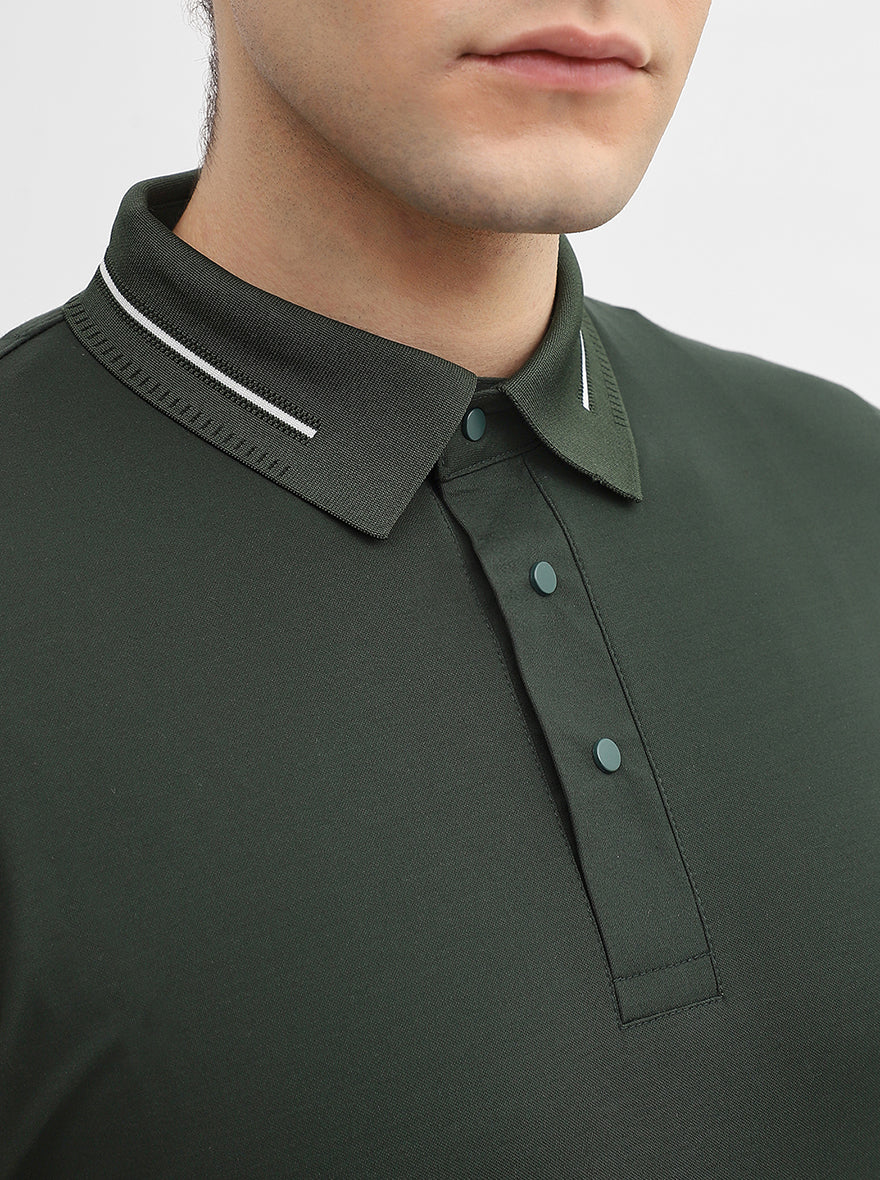 Green Solid Slim Fit Polo T-Shirt | JadeBlue