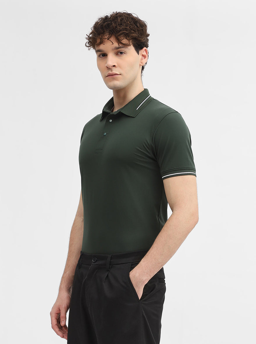 Green Solid Slim Fit Polo T-Shirt | JadeBlue