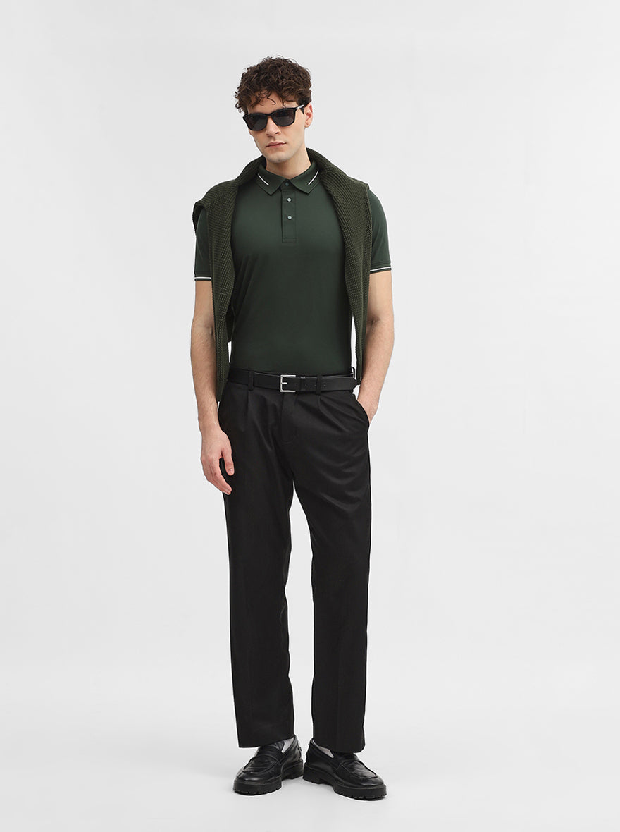 Green Solid Slim Fit Polo T-Shirt | JadeBlue