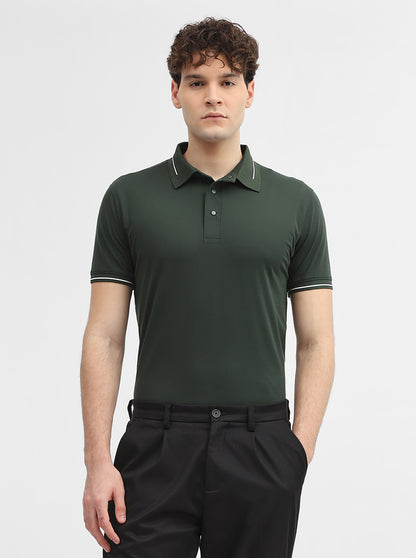 Green Solid Slim Fit Polo T-Shirt | JadeBlue