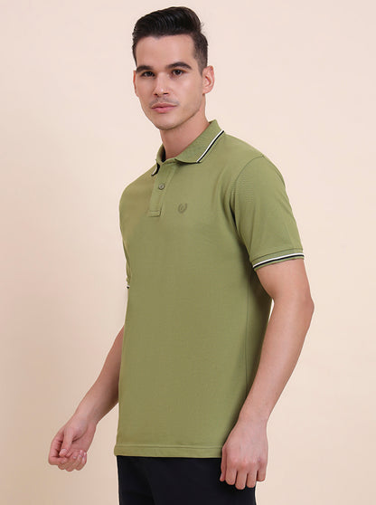 Green Solid Slim Fit Polo T-Shirt | Greenfibre