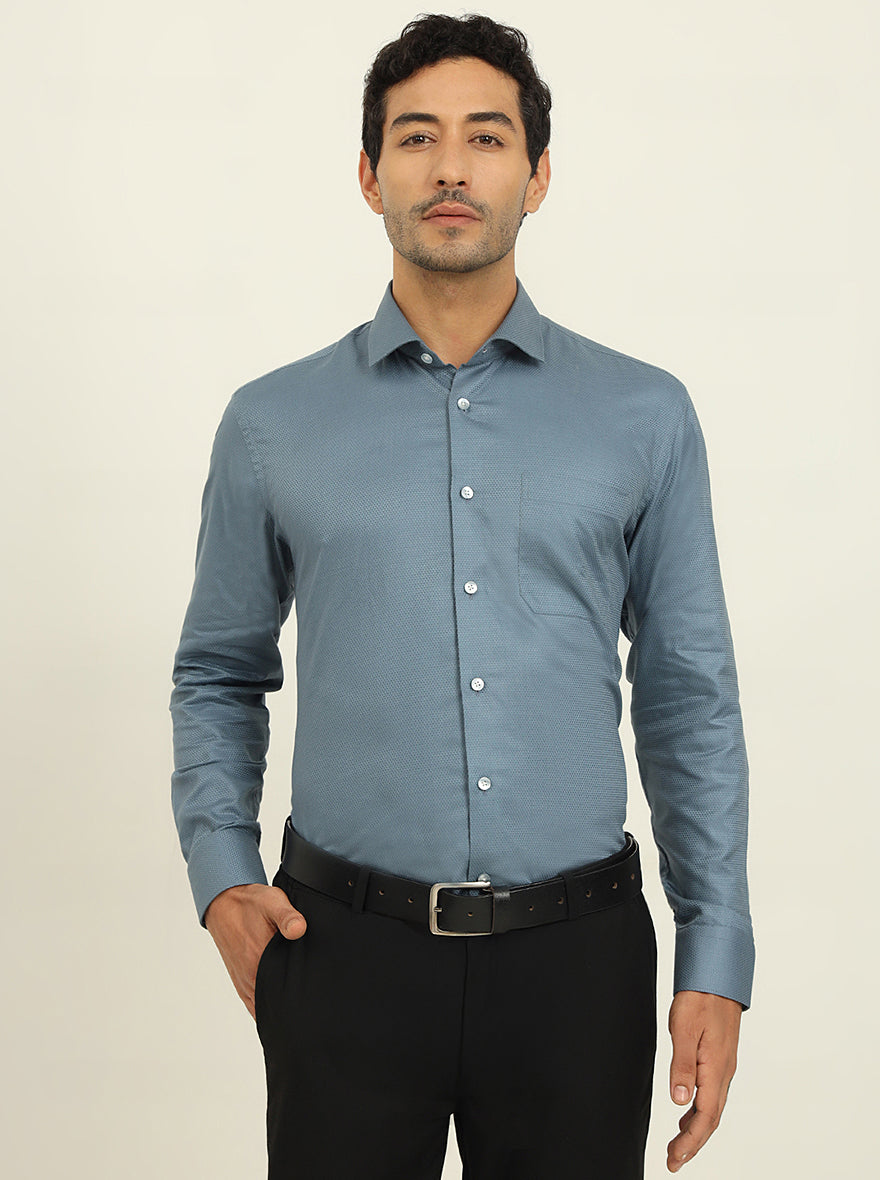 Light Blue Solid Slim Fit Formal Shirt | Metal