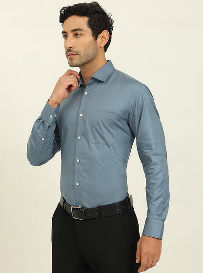 Light Blue Solid Slim Fit Formal Shirt | Metal