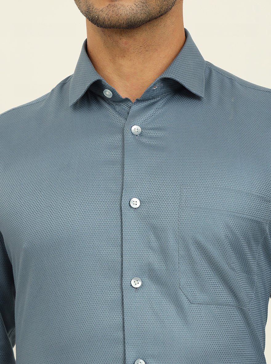 Light Blue Solid Slim Fit Formal Shirt | Metal