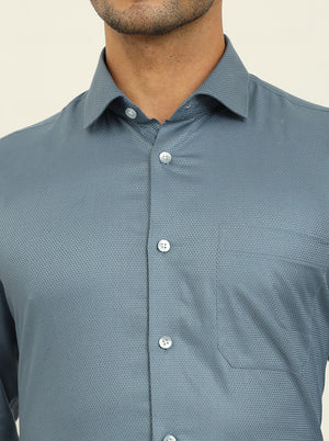 Light Blue Solid Slim Fit Formal Shirt | Metal