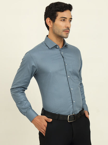 Light Blue Solid Slim Fit Formal Shirt | Metal