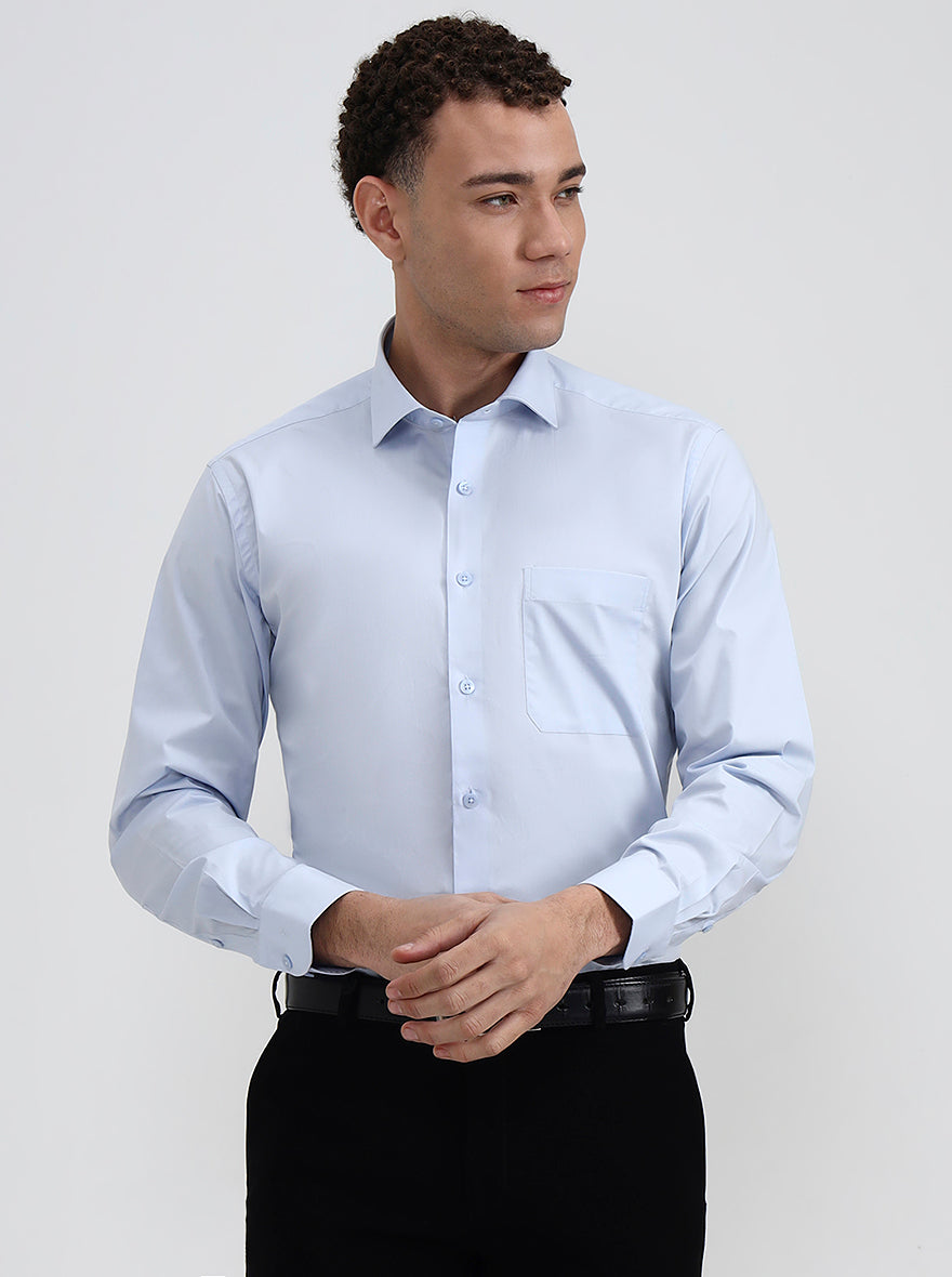 Sky Blue Solid Slim Fit Formal Shirt | Metal