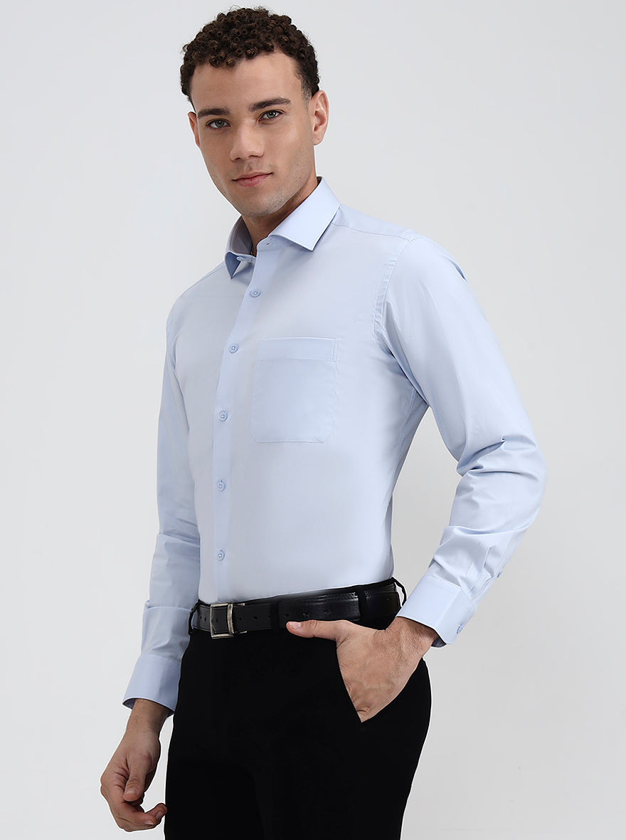 Sky Blue Solid Slim Fit Formal Shirt | Metal