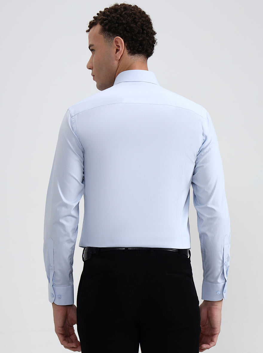 Sky Blue Solid Slim Fit Formal Shirt | Metal