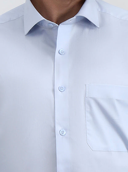 Sky Blue Solid Slim Fit Formal Shirt | Metal