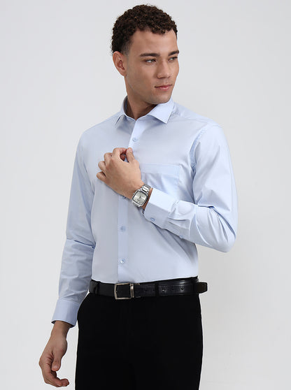Sky Blue Solid Slim Fit Formal Shirt | Metal
