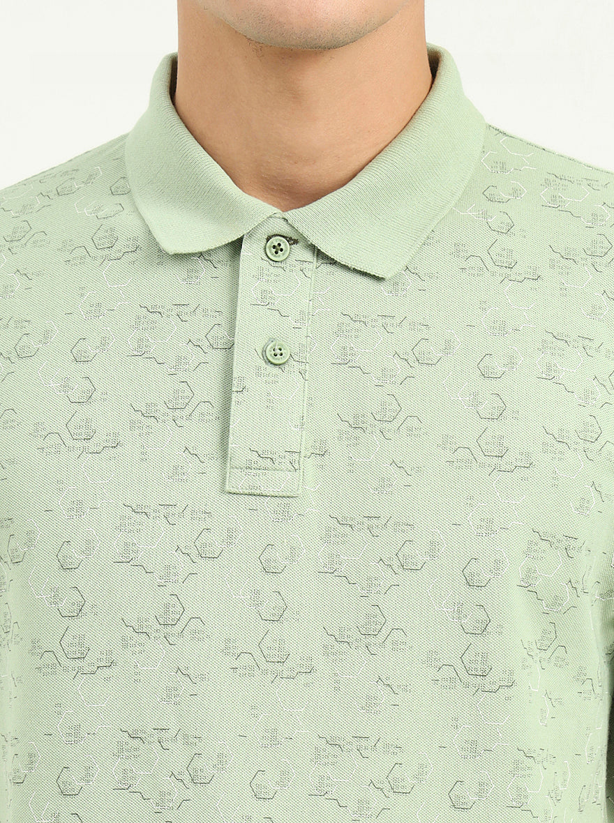 Light Green Printed Slim Fit Polo T-Shirt | Greenfibre