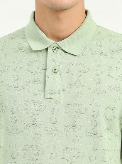 Light Green Printed Slim Fit Polo T-Shirt | Greenfibre