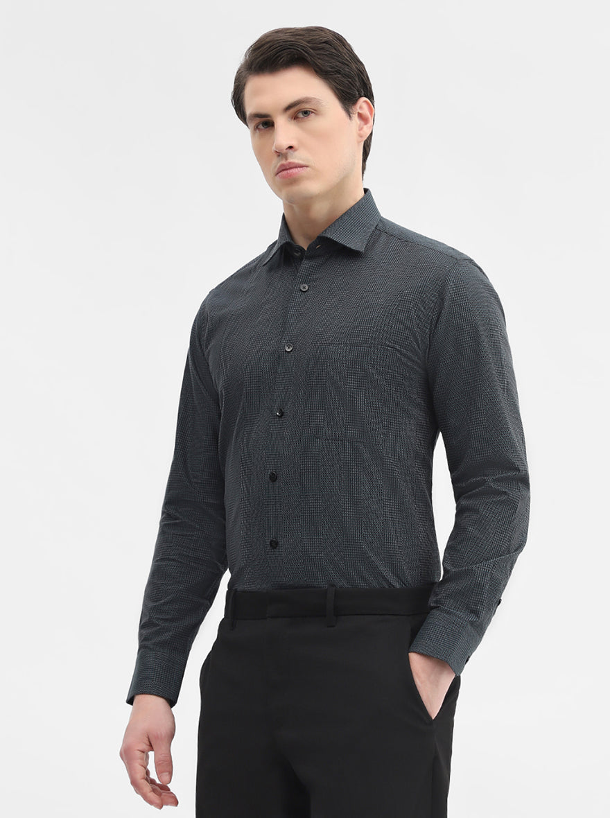 Green Printed Slim Fit Formal Shirt | Metal