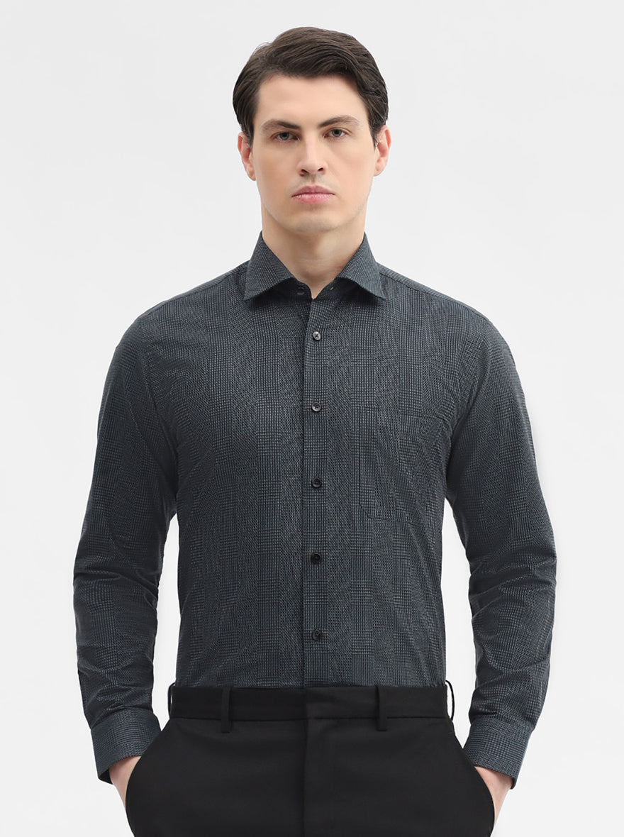 Green Printed Slim Fit Formal Shirt | Metal