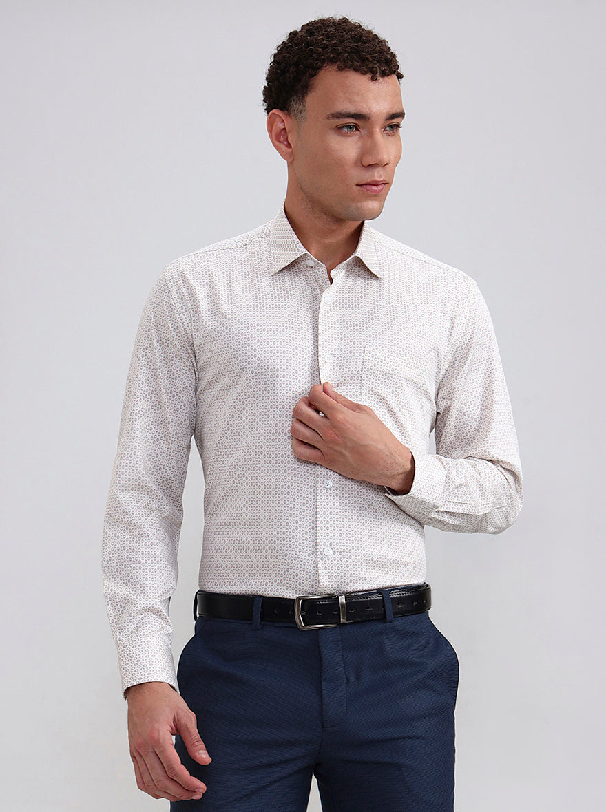 Cream Printed Regular Fit Formal Shirt | JadeBlue