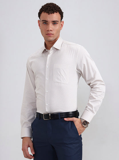 Cream Printed Regular Fit Formal Shirt | JadeBlue