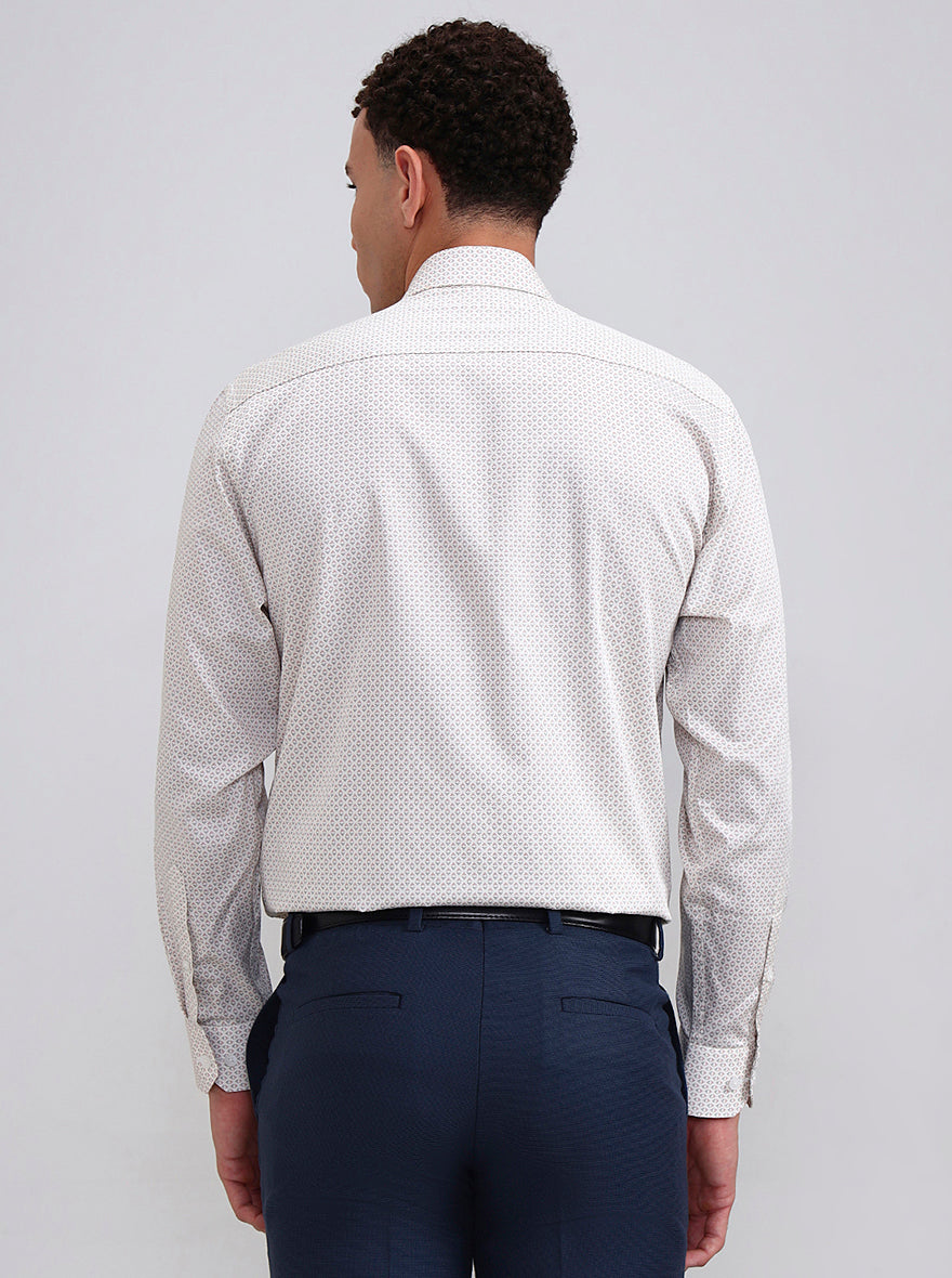 Cream Printed Regular Fit Formal Shirt | JadeBlue