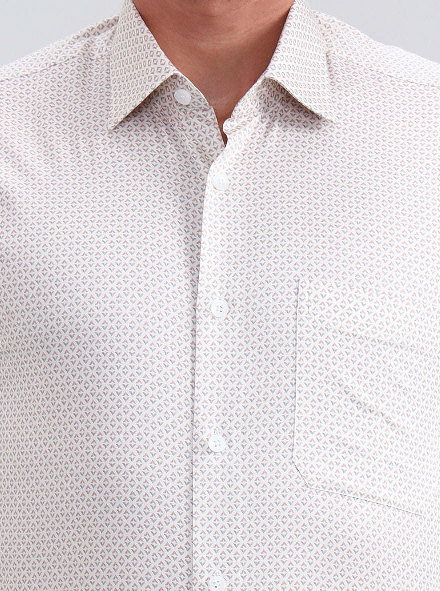 Cream Printed Regular Fit Formal Shirt | JadeBlue