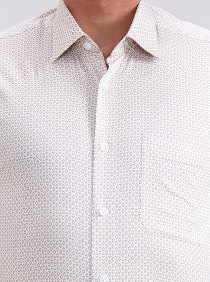 Cream Printed Regular Fit Formal Shirt | JadeBlue