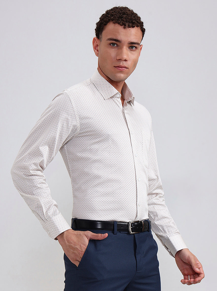 Cream Printed Regular Fit Formal Shirt | JadeBlue