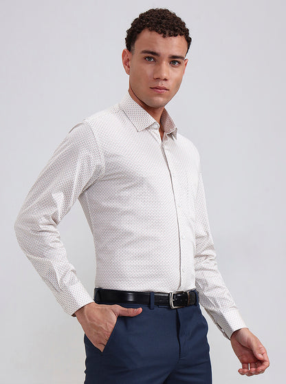 Cream Printed Regular Fit Formal Shirt | JadeBlue