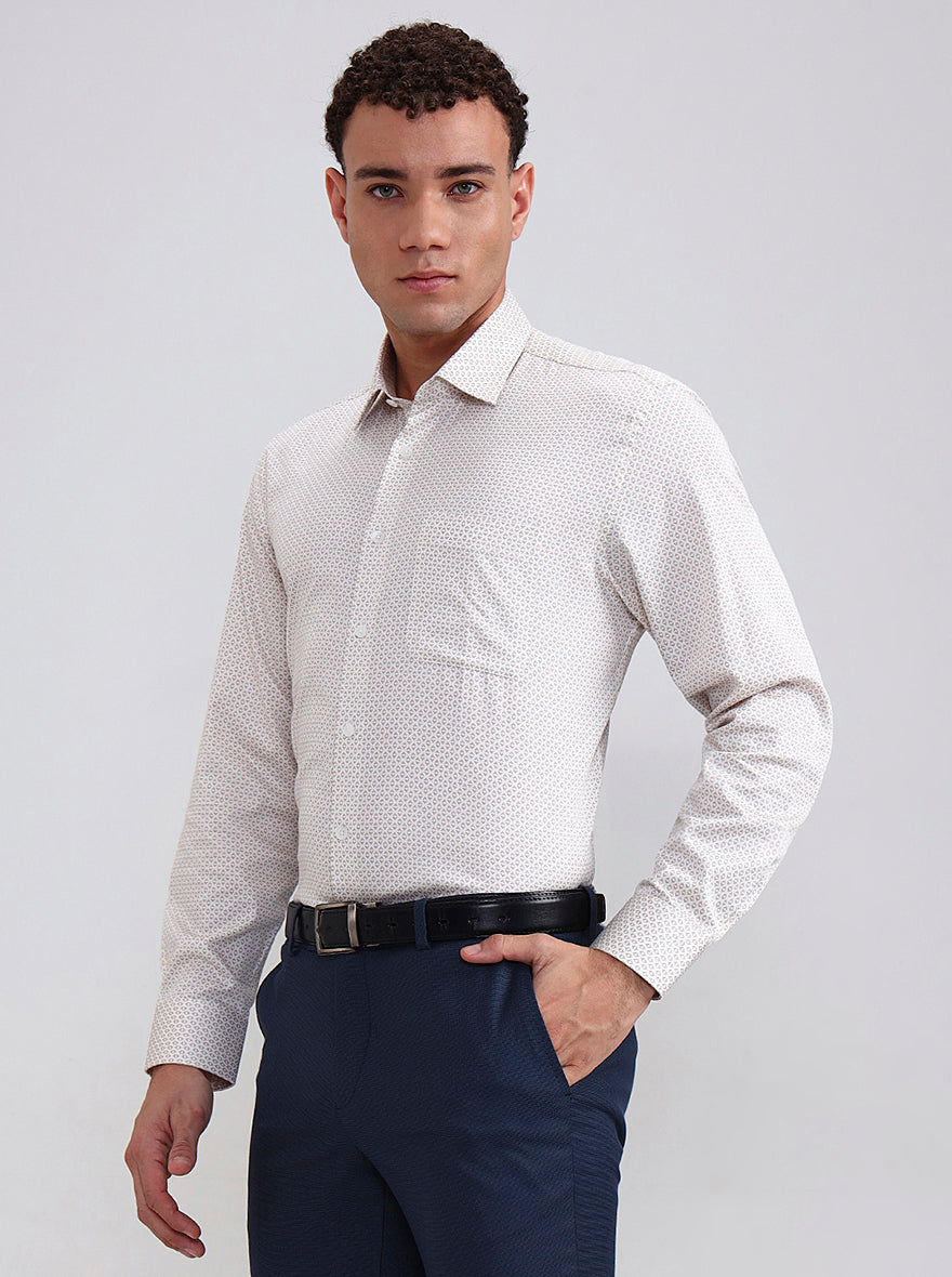 Cream Printed Regular Fit Formal Shirt | JadeBlue