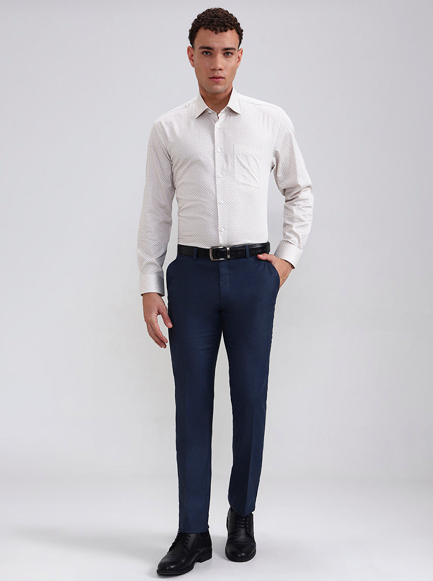 Cream Printed Regular Fit Formal Shirt | JadeBlue