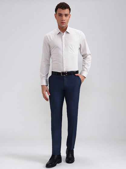 Cream Printed Regular Fit Formal Shirt | JadeBlue