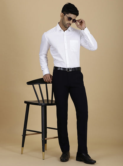 Navy Blue Solid Slim Fit Formal Trouser | JB Studio