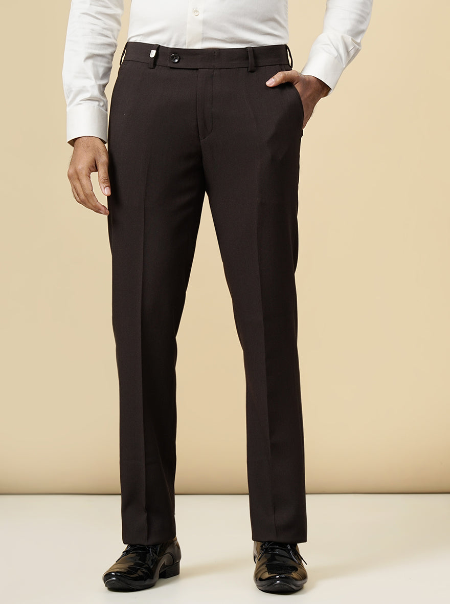 Brown Solid Slim Fit Formal Trouser | JB Studio