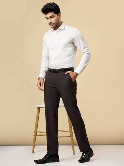 Brown Solid Slim Fit Formal Trouser | JB Studio