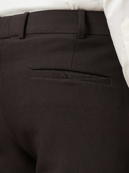 Brown Solid Slim Fit Formal Trouser | JB Studio
