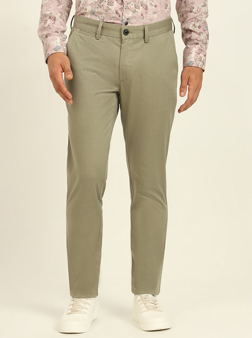 Green Printed Uno Fit Casual Trouser | JadeBlue